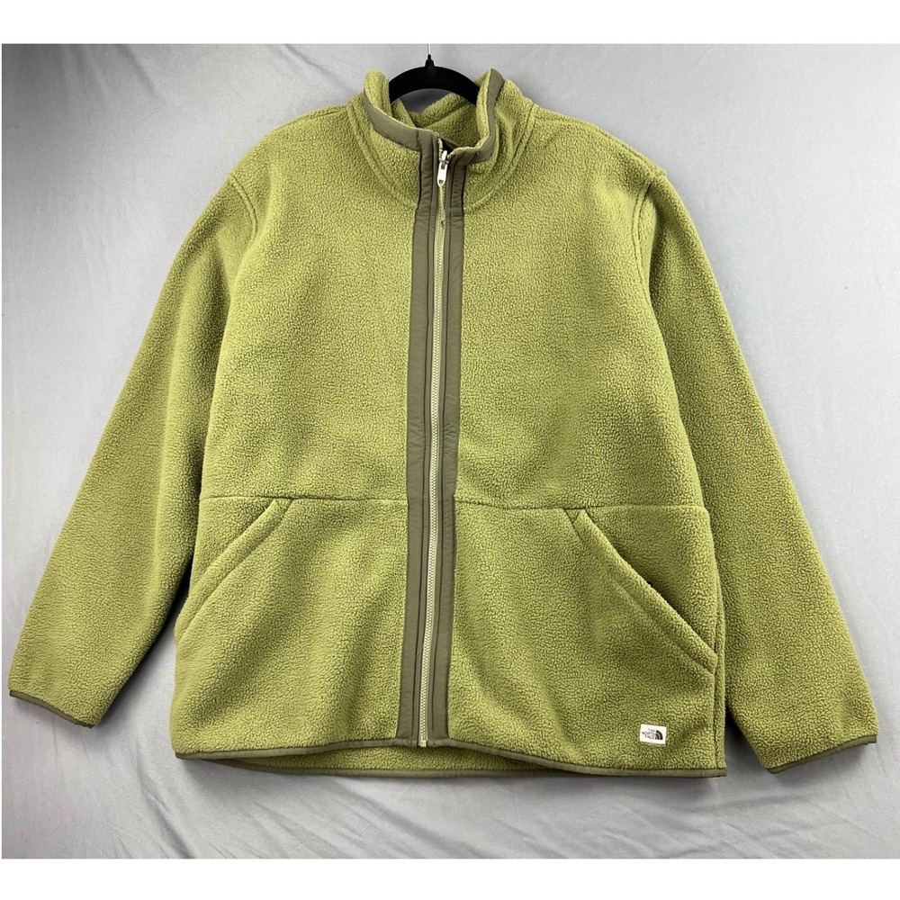 The North Face Fleece Jacket Mens XXL Full Zip Sherpa Pile Green Mock Neck EX